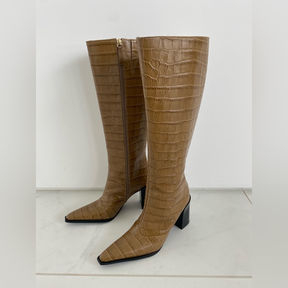 Schutz Maryana Block Boots - tan - brown Croc Tall Boots